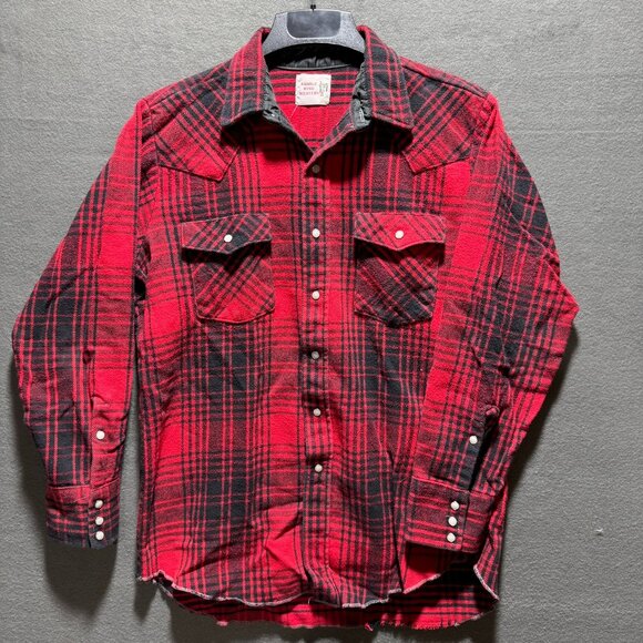 Saddle King Western Pearl Snap Flannel Shirt Men's M Red Plaid Thick Long Sleeve - Picture 1 of 9